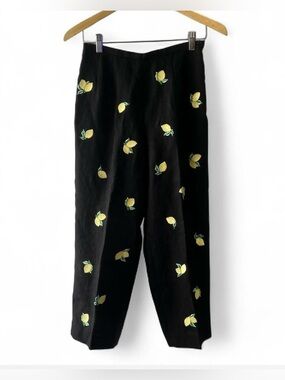Vintage Lemon Embroidered Black Irish Linen
Cropped Chino Appliqué Pants Small